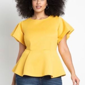 Eloquii Flare Sleeve Peplum Top - Spicy Mustard
